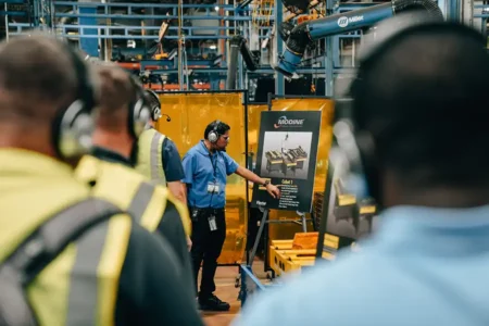 Highlighting a cobot workstation in an industrial setting.